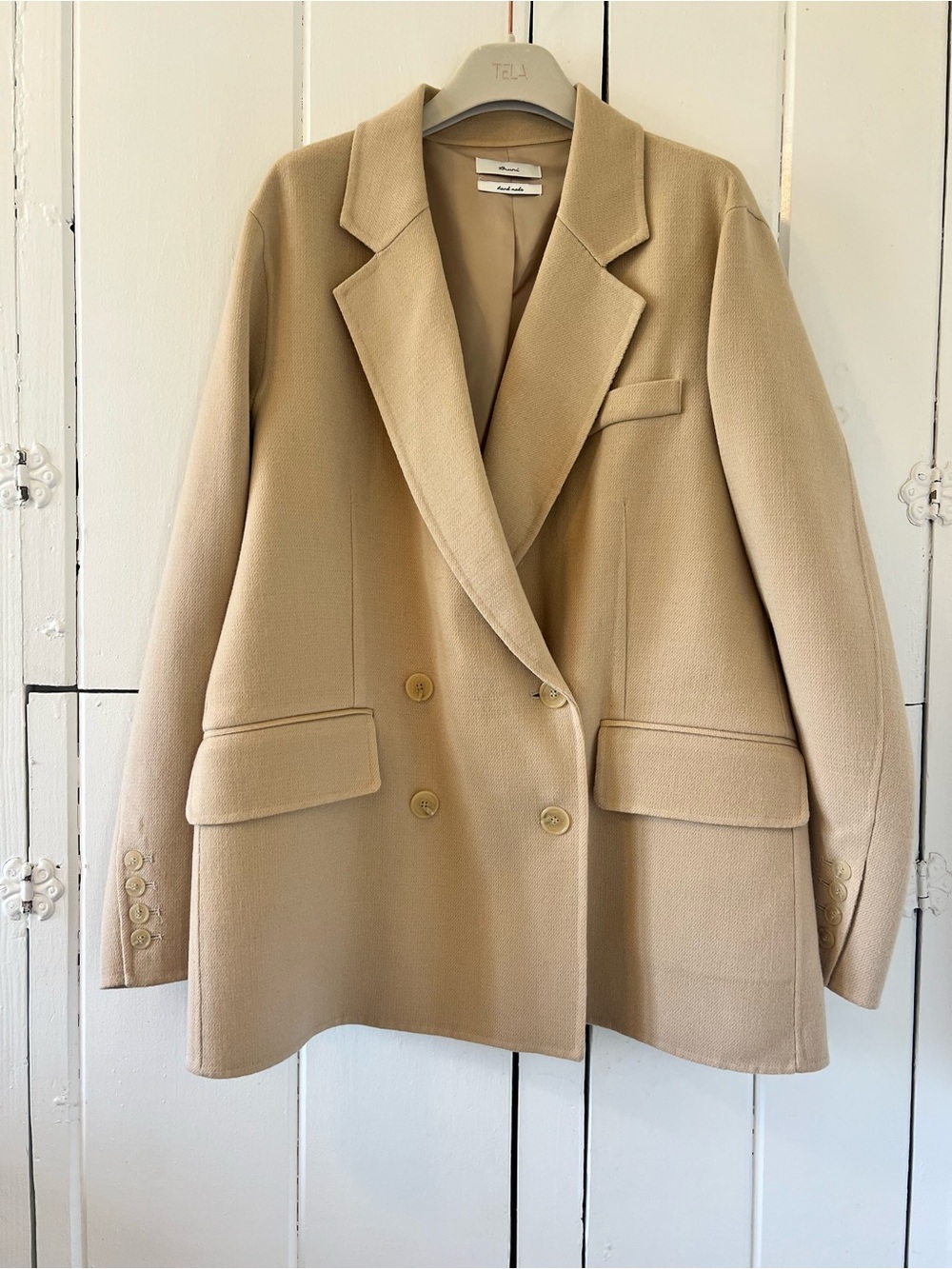 Bruni Classic Double-Breasted Women’s Wool Dress Blazer Jacket in Beige / Tan